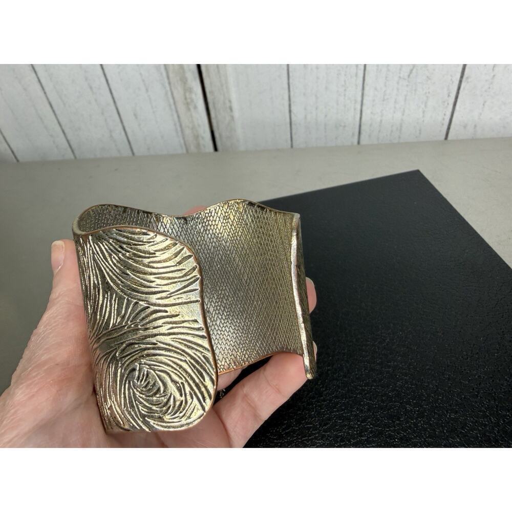 Vintage Silver Tone MCM Carved Swirl Cuff Bracelet Chunky Statement - Picture 5 of 6